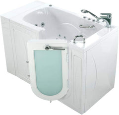 Ellas Bubbles Capri Acrylic Air and Hydro Massage and Heated Seat Walk-In Bathtub with Right Outward Swing Door, 2 Piece Fast Fill Faucet, 2" Dual Drain, White, 30x52x45, OA3052DH2P-R