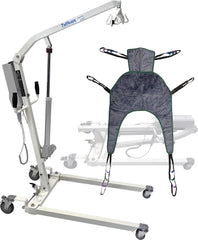 Tuffcare Electric Patient Lift - Rhino Lift with Manual Low Base - with Universal Divided Leg Sling with Headrest(Large), 450 lb. Weight Capacity.