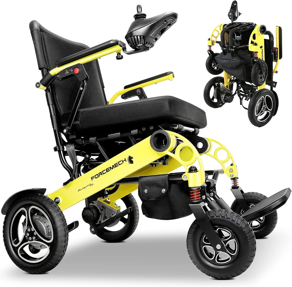 Forcemech Navigator EVO Electric Wheelchair - Rigid Frame Automatic Breaks, Wheelchairs for Adults, 4-Point Suspension Foldable Electric Wheelchair, 10Ah Lithium Battery, All-Terrain, 380-lb Capacity
