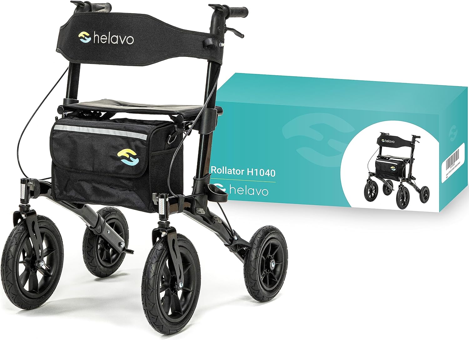 Helavo All Terrain Walker with Pneumatic Tires - Foldable Outdoor Walker for Seniors with Seat - Best Comfort on All Surfaces