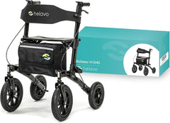Helavo All Terrain Walker with Pneumatic Tires - Foldable Outdoor Walker for Seniors with Seat - Best Comfort on All Surfaces
